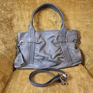 B. Makowsky Gray Leather Pleated Shoulder Bag Satchel Crossbody